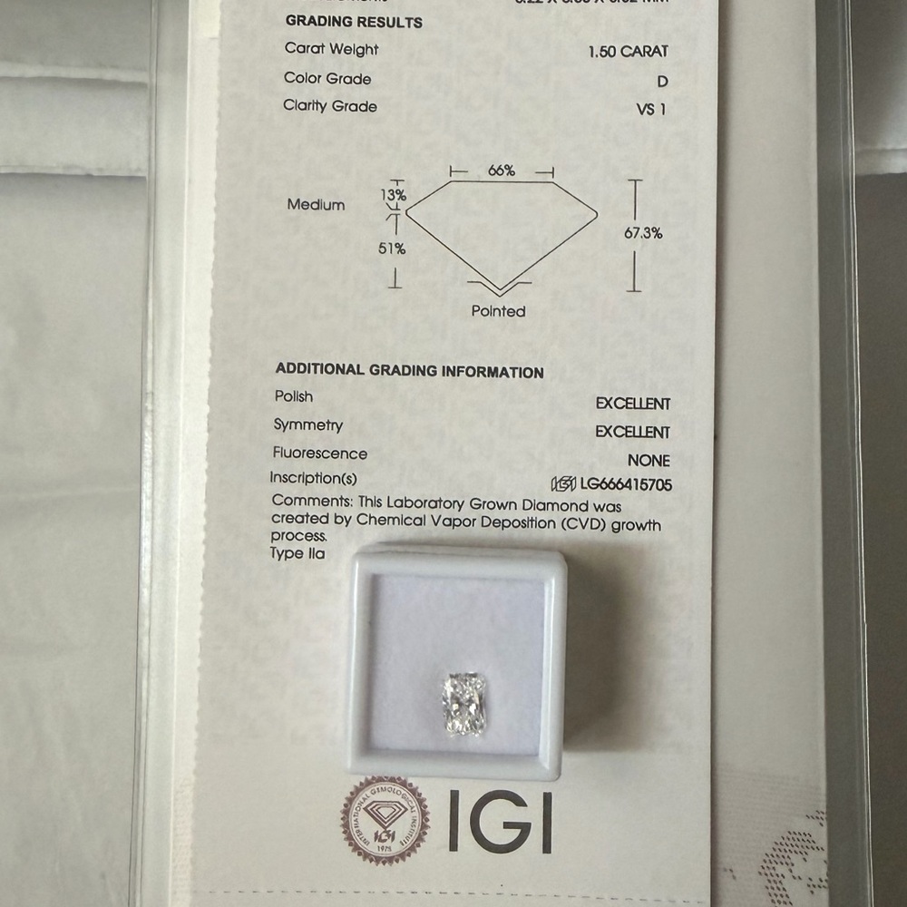 1.50 Carat Radiant Cut Loose Lab Grown Diamond